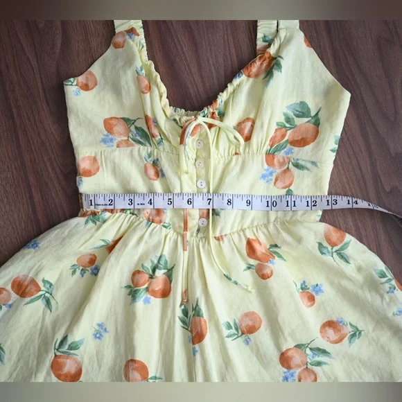 Butter Yellow Romper Size XS Sadie & Sage Orange Blossom Fruit Cottagecore NWOT - Picture 12 of 16